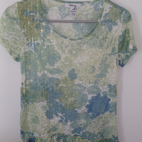 NWOT gently worn Style &Co PS short sleeve w/ruffle at bottom - Picture 1 of 3